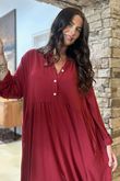 Made in Italy Donegal Cotton Jersey Smock Dress Burgundy